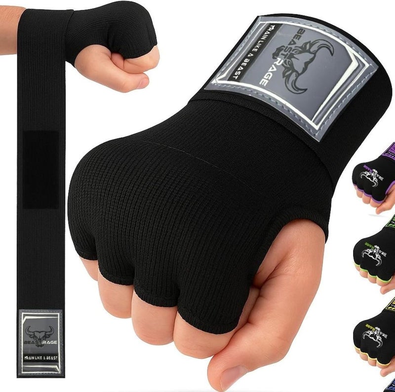 BEAST RAGE Inner Gloves with Hand Wraps Quick Wrap Long 36" Wrist Support MMA Muay Thai Bandages Punching Martial Arts Training Men Women Kickboxing Bandages Under Bag Gloves - Image 1